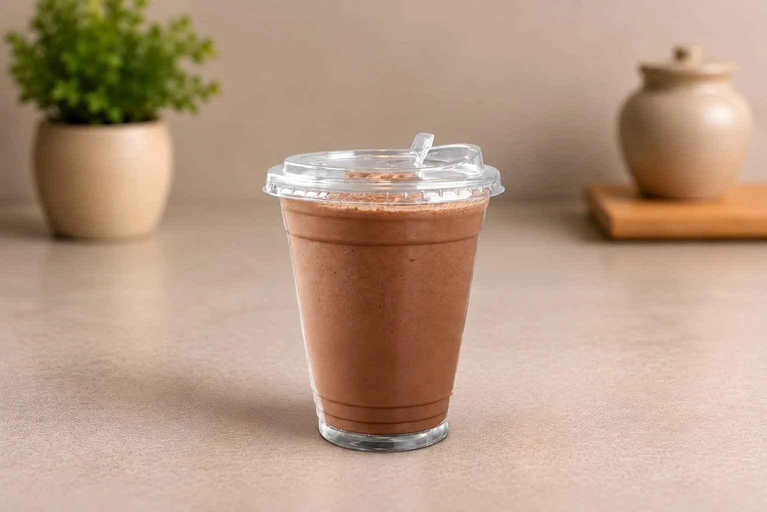 PET and PS Sipper Lid, codes 1232 and 1237, on a cup of chocolate shake
