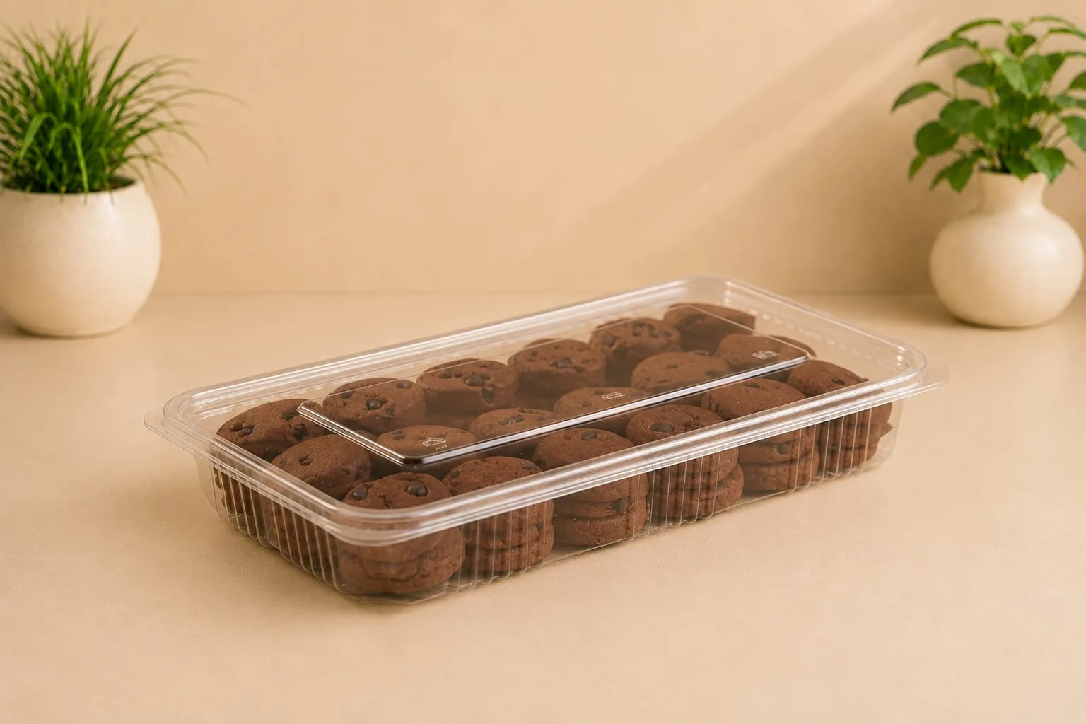 PET Rectangular Container, codes 1337, 1338 and 1339, holding chocolate cookies