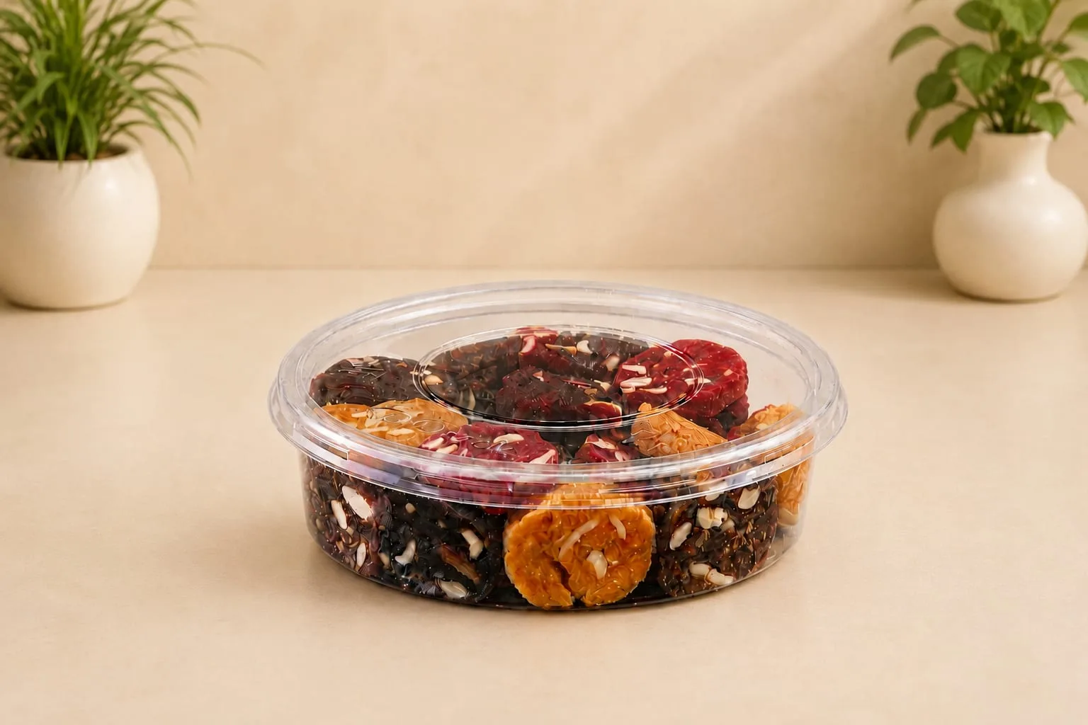 PET Round Container, code 1368, holding assorted cookies