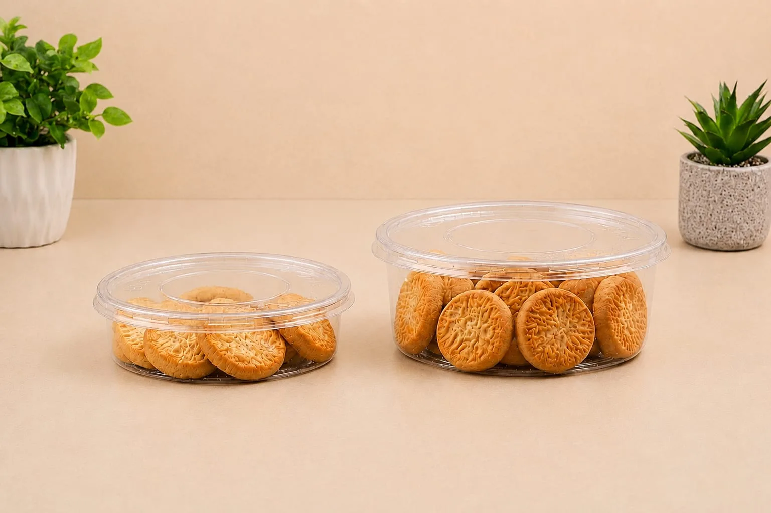 PET Round Container, codes 1373 and 1374, holding cookies