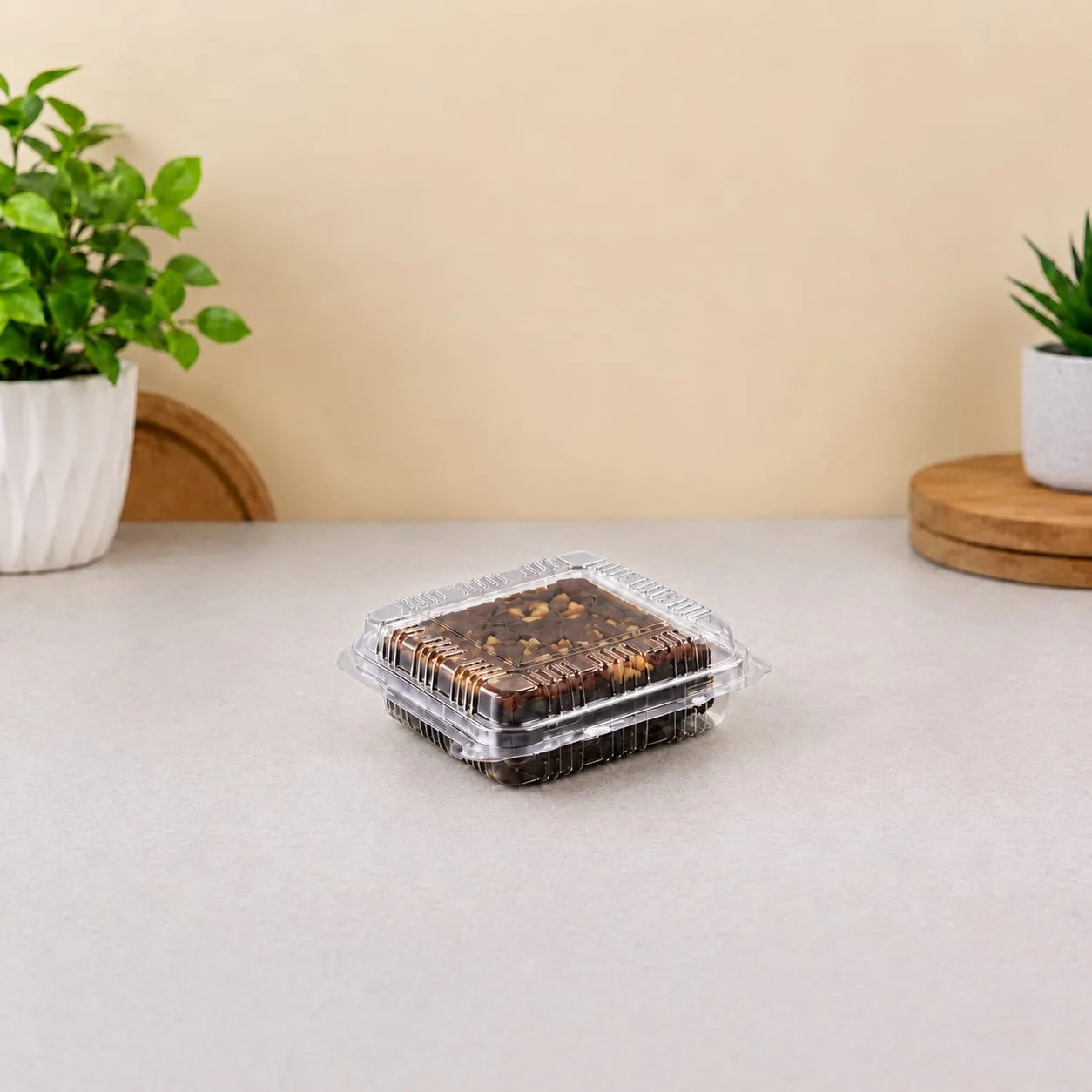 PET Hinged Box, code 1413, holding a brownie