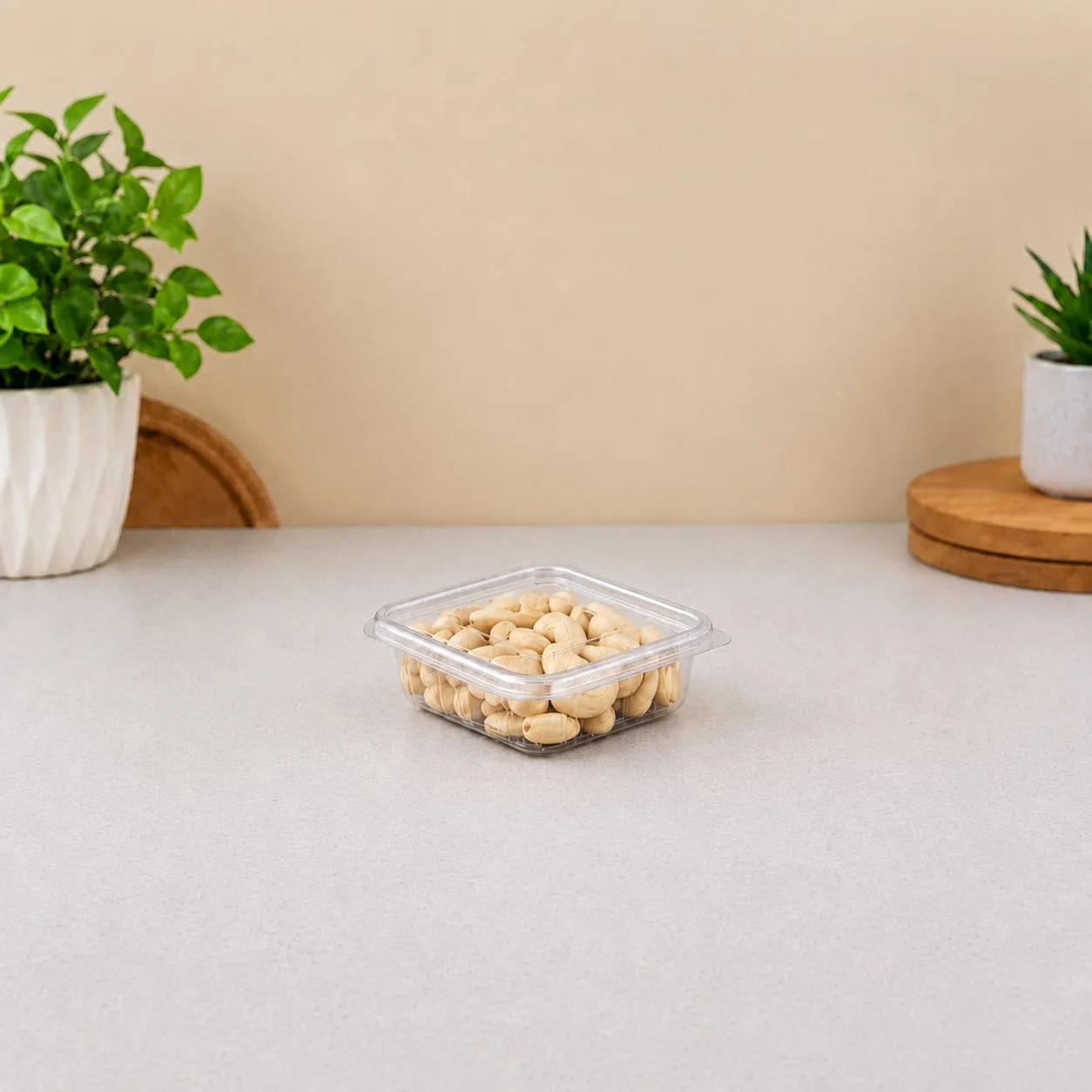 PET Hinged Box, code 1421, holding cashews