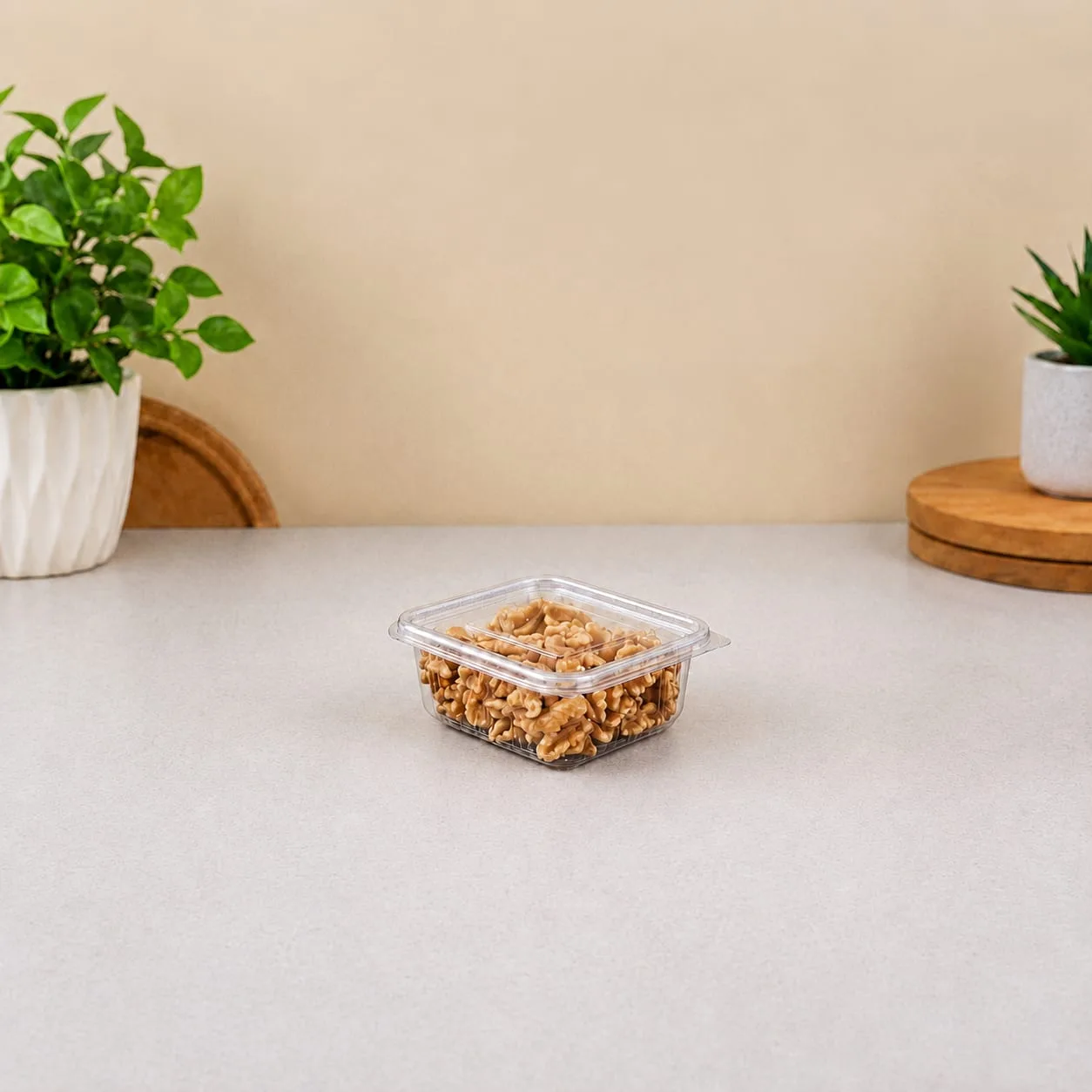 PET Hinged Box, code 1422, holding walnuts