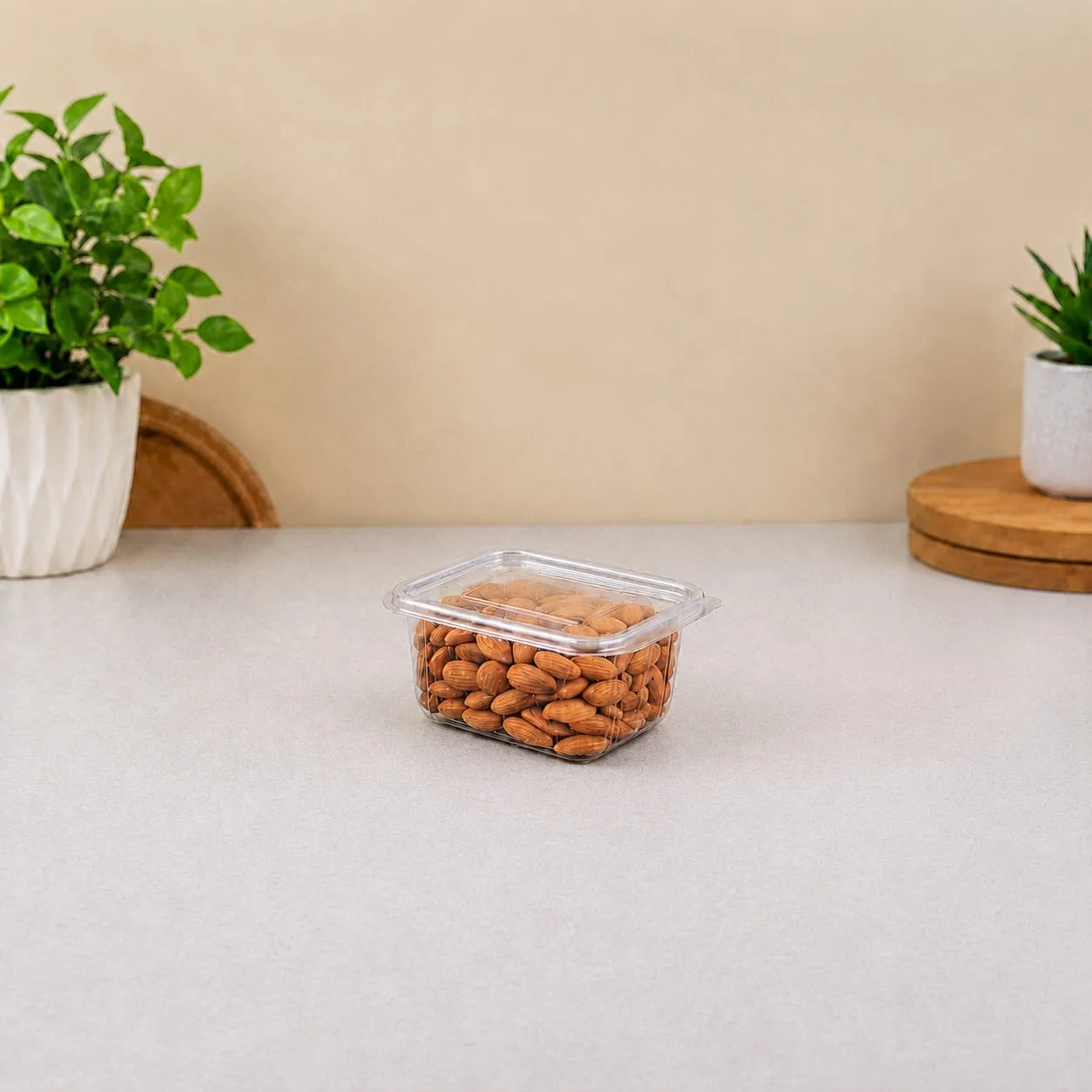 PET Hinged Box, code 1423, holding almonds