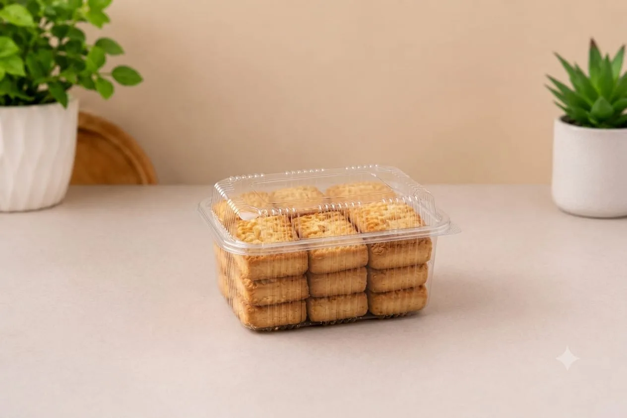 PET Hinged Box with High Lid, code 1429A, holding khari