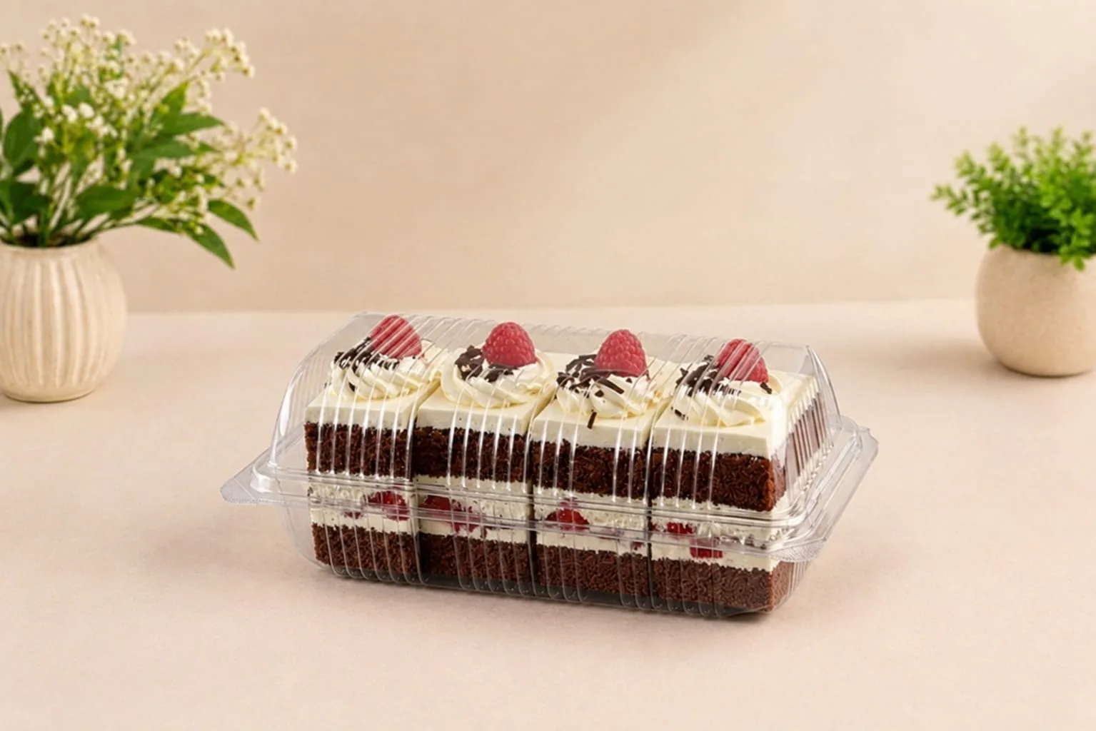 PET Cake Hinged Box, code 1439, holding a layered cake