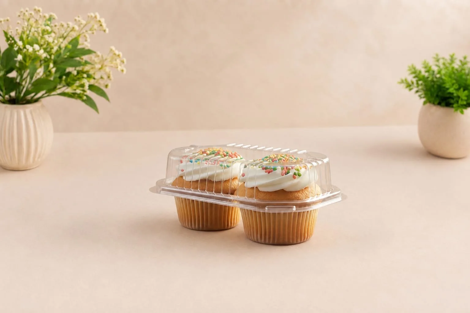 PET Muffin Box for 2 Cupcakes, code 1444, holding two cupcakes