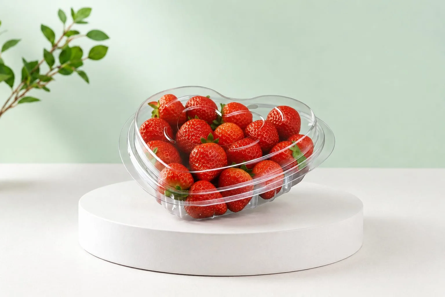 PET Heart Punnet with Vent Holes, codes 1635A and 1636A, holding strawberries