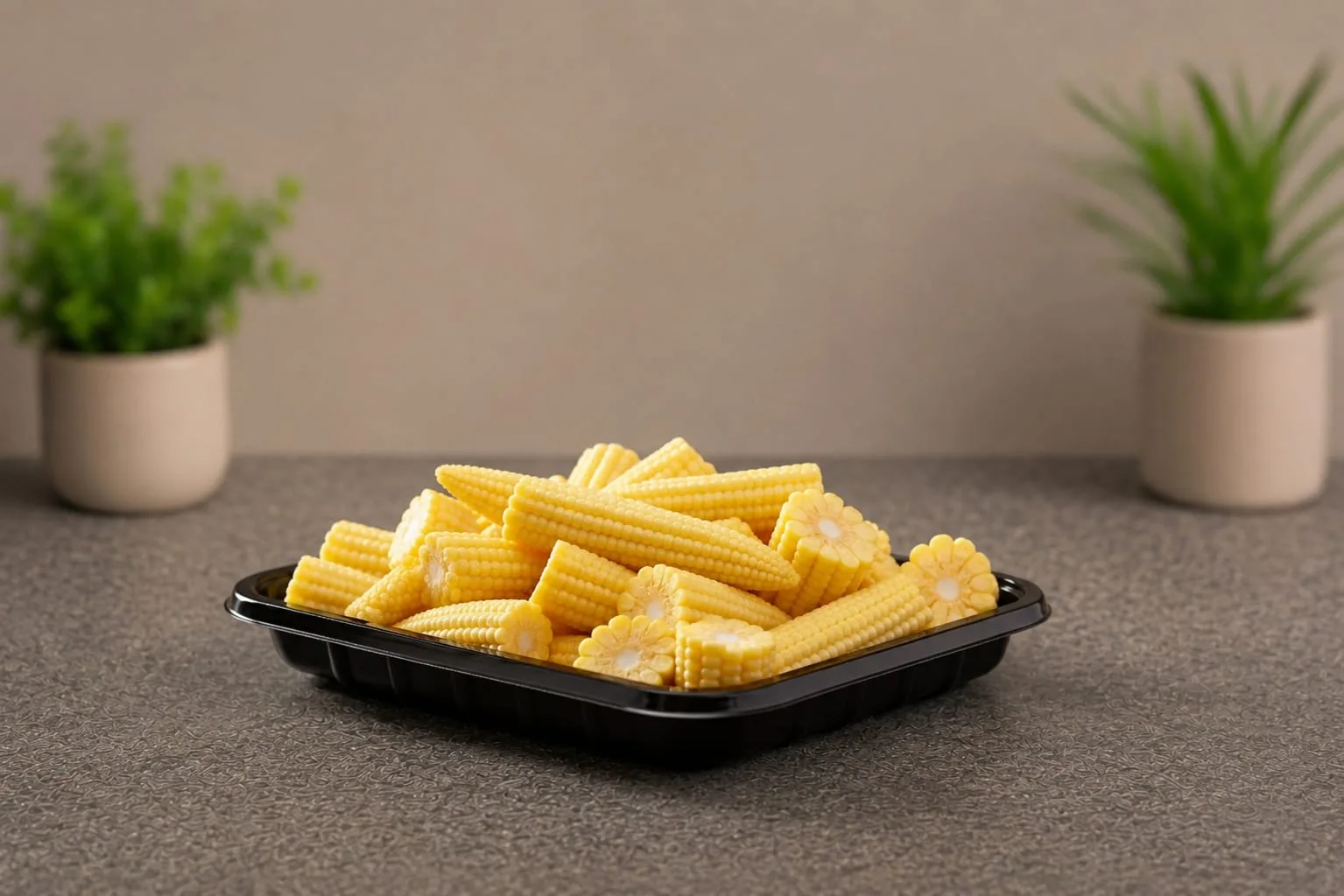 PP Rectangular Babycorn Container, code 5559, holding baby corn