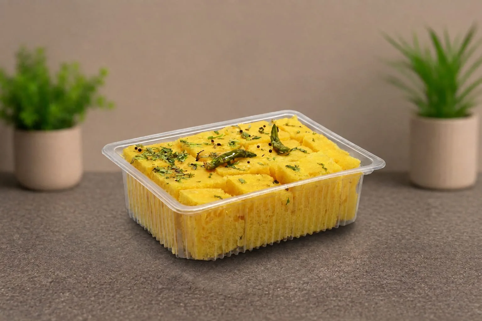 PP Rectangular Container, codes 5561, 5562, 5563, 5564, 5565 and 5566, holding dhokla