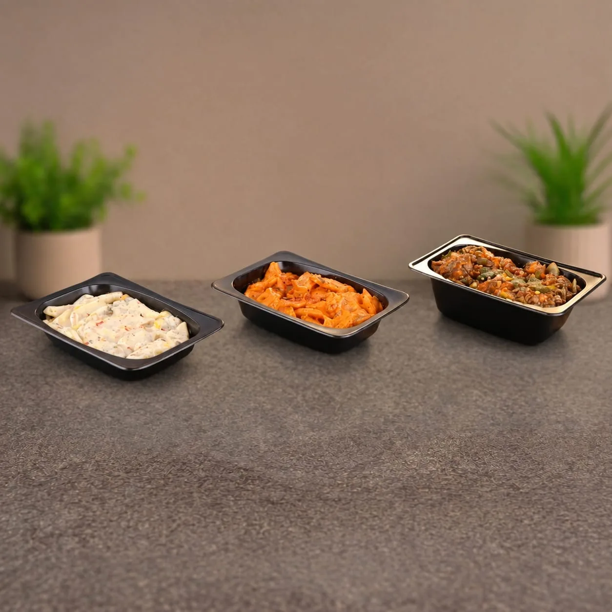 PP Oval Container, codes 5567, 5568 and 5569, holding dips and snacks