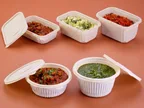 Oracle Group Eco Tray cornstarch round and rectangular containers with lids, holding curries