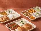 Oracle Group Eco Tray cornstarch compartment trays with idli, vada and pav bhaji