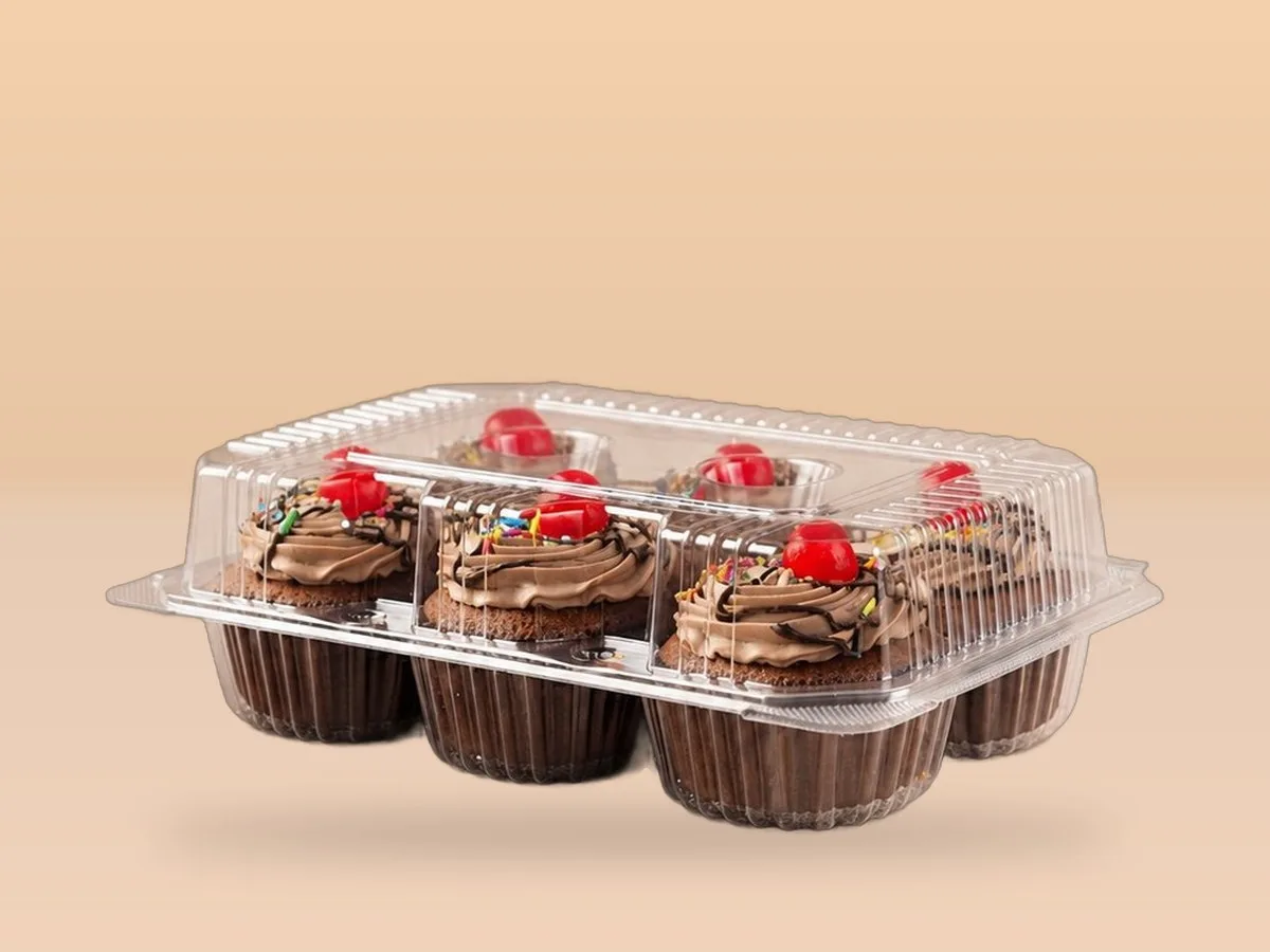 Oracle Group PET hinged box 1447 with six cupcakes