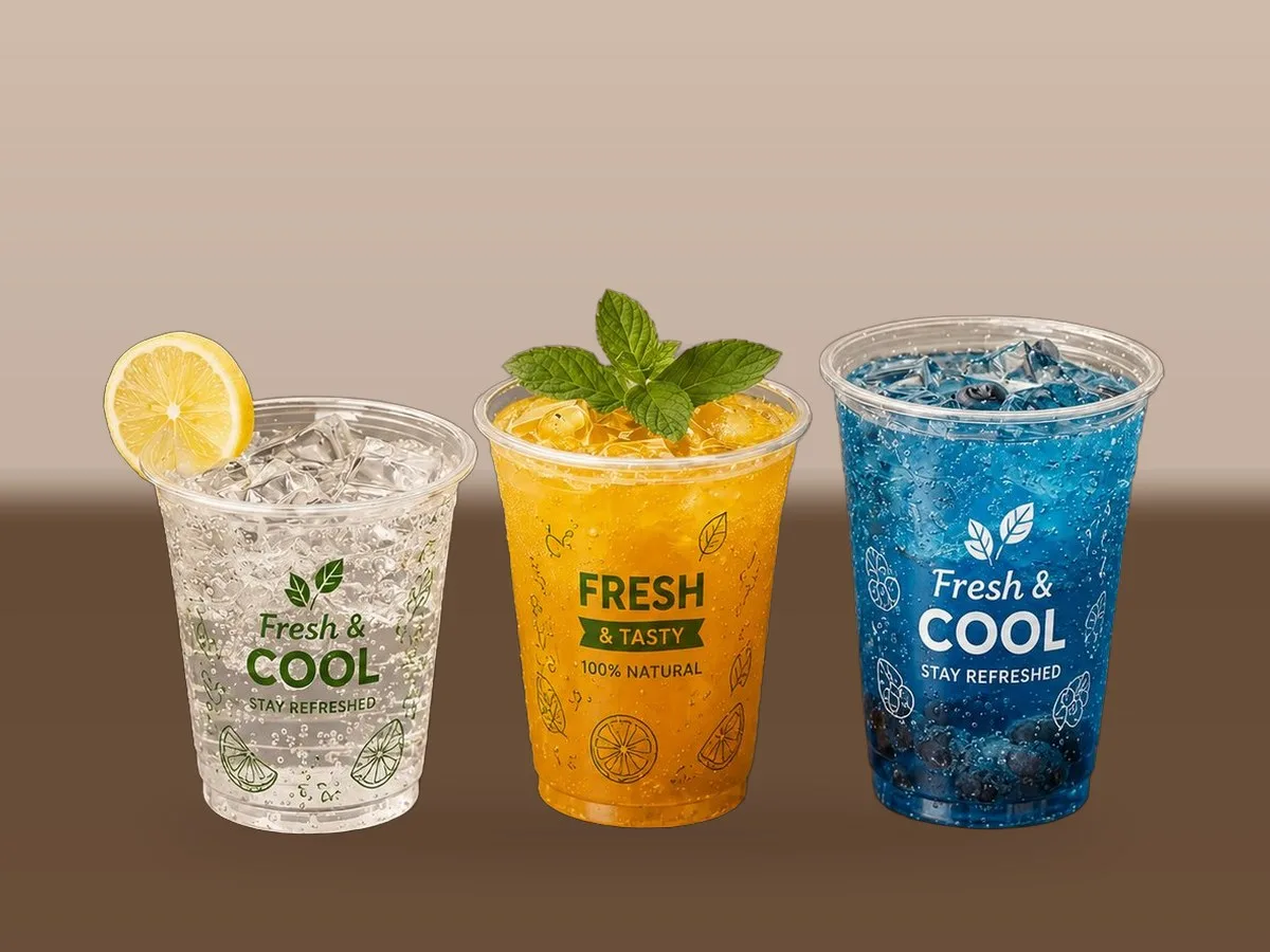 Oracle Group printed PET cups 1130 to 1132 with juices