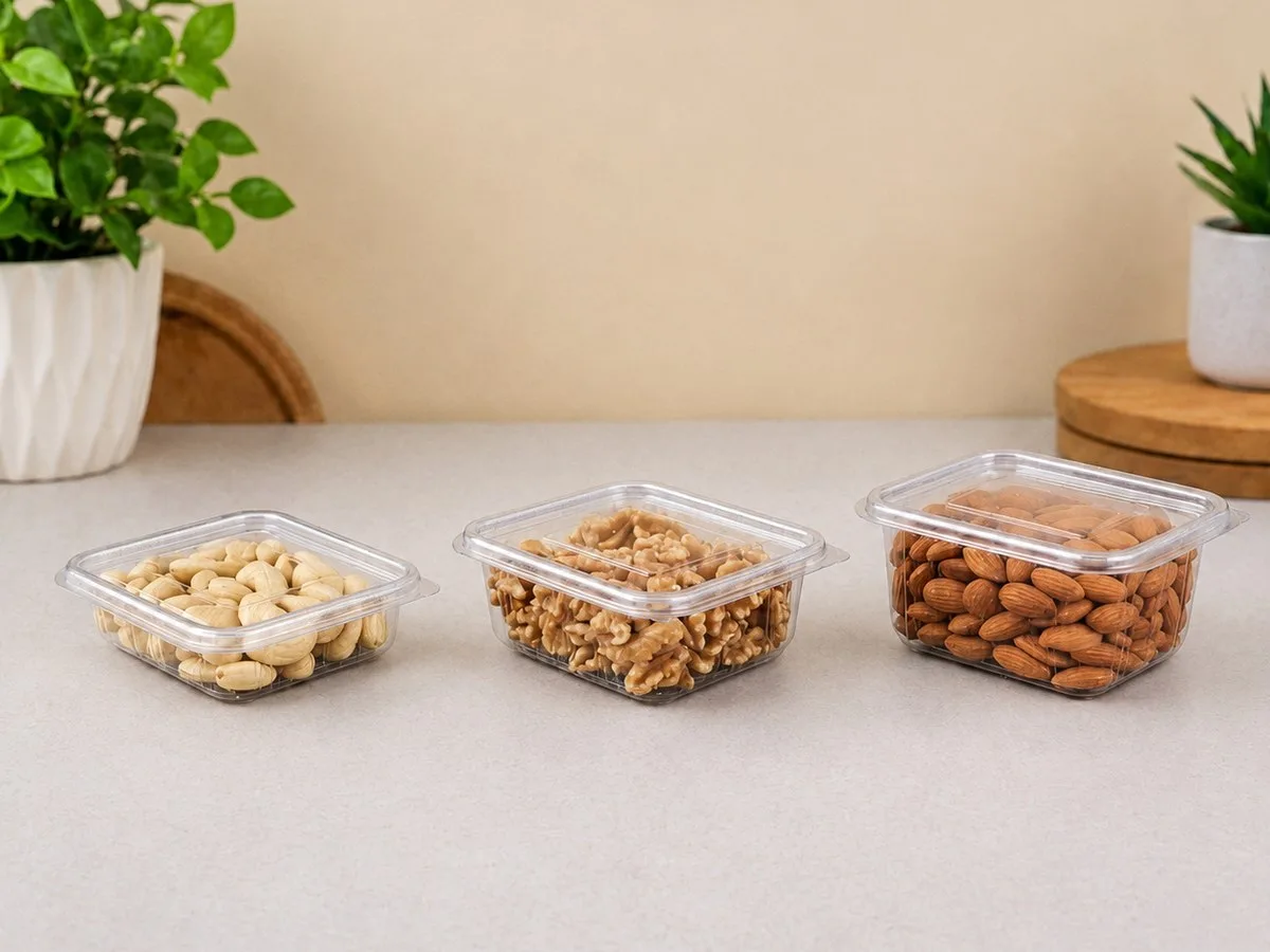 Oracle Group PET hinged boxes 1421 to 1423 with cashews, walnuts and almonds