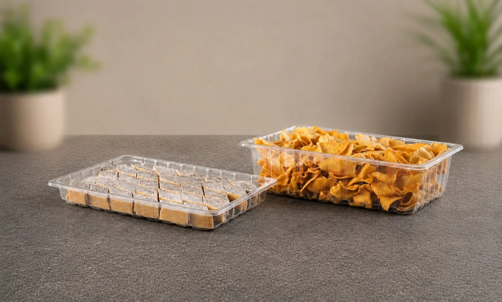 PP rectangular containers with sweets and namkeen